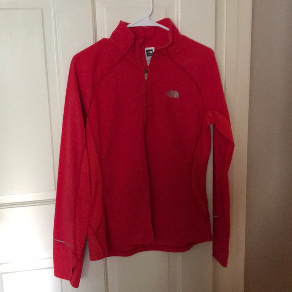 Coral pink/ red north face fleece pullover large